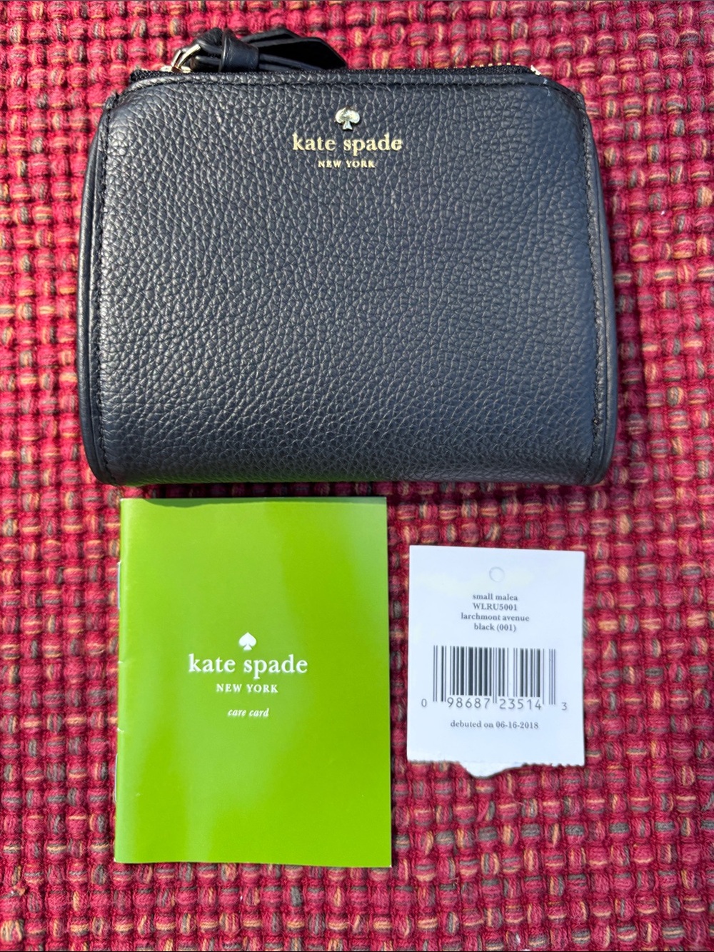 kate Spade small Larchmont Avenue Black Pebbled Leather Wallet NWT